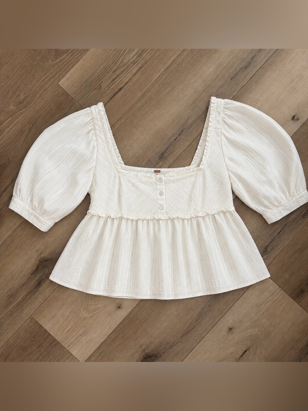 NWOT -Free People Ivory Leave It To Me -Puff Sleeve Peplum Blouse - Picture 3 of 4